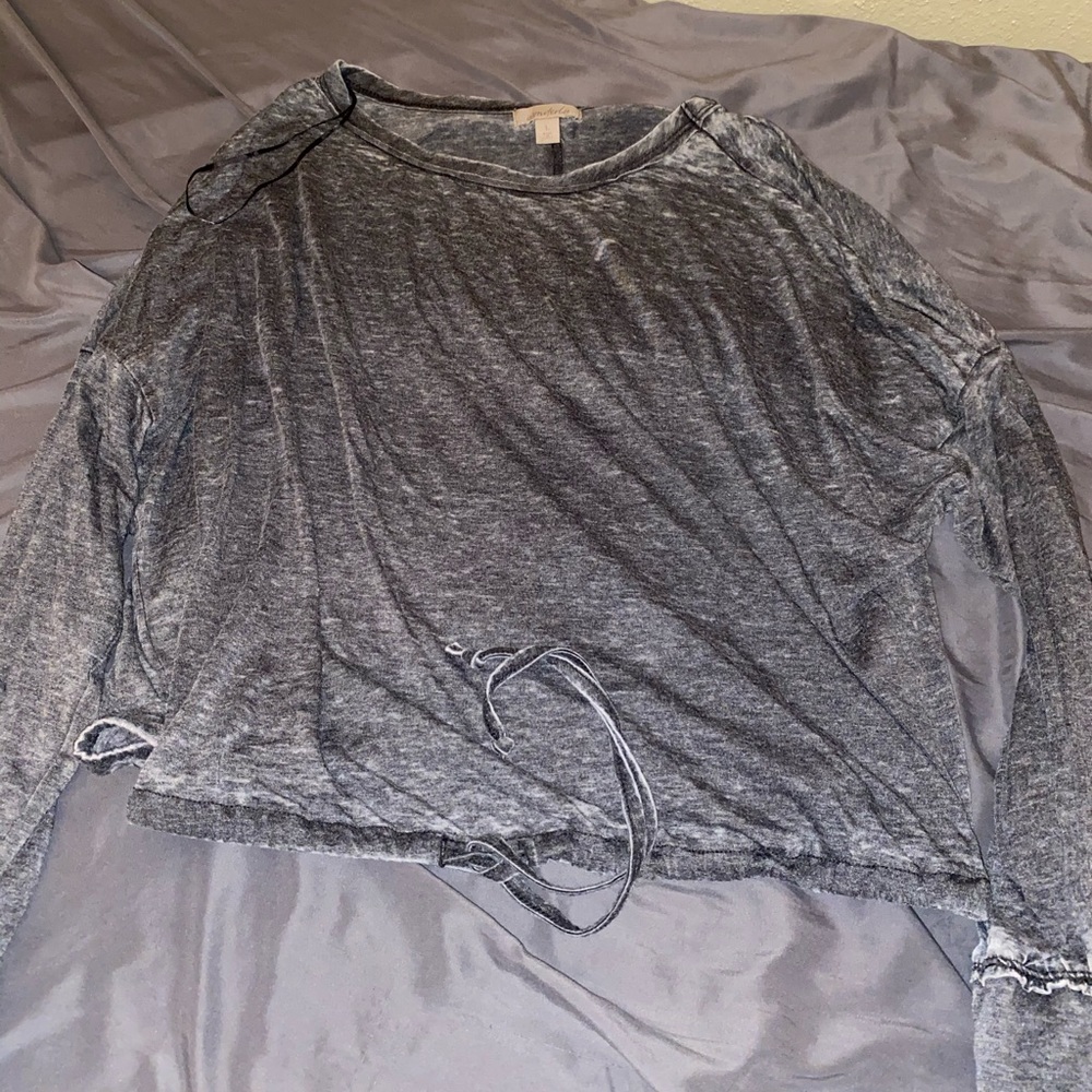 Long Sleeve Grey Drawstring Shirt